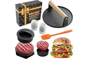 POLIGO Smash Burger Press Kit - 4 in 1 Hamburger Patty Storage Containers,6.69" Round Cast Iron Smash Bacon Press- Non Stick Smash Burger Press Set for Grill and Griddle Cooking