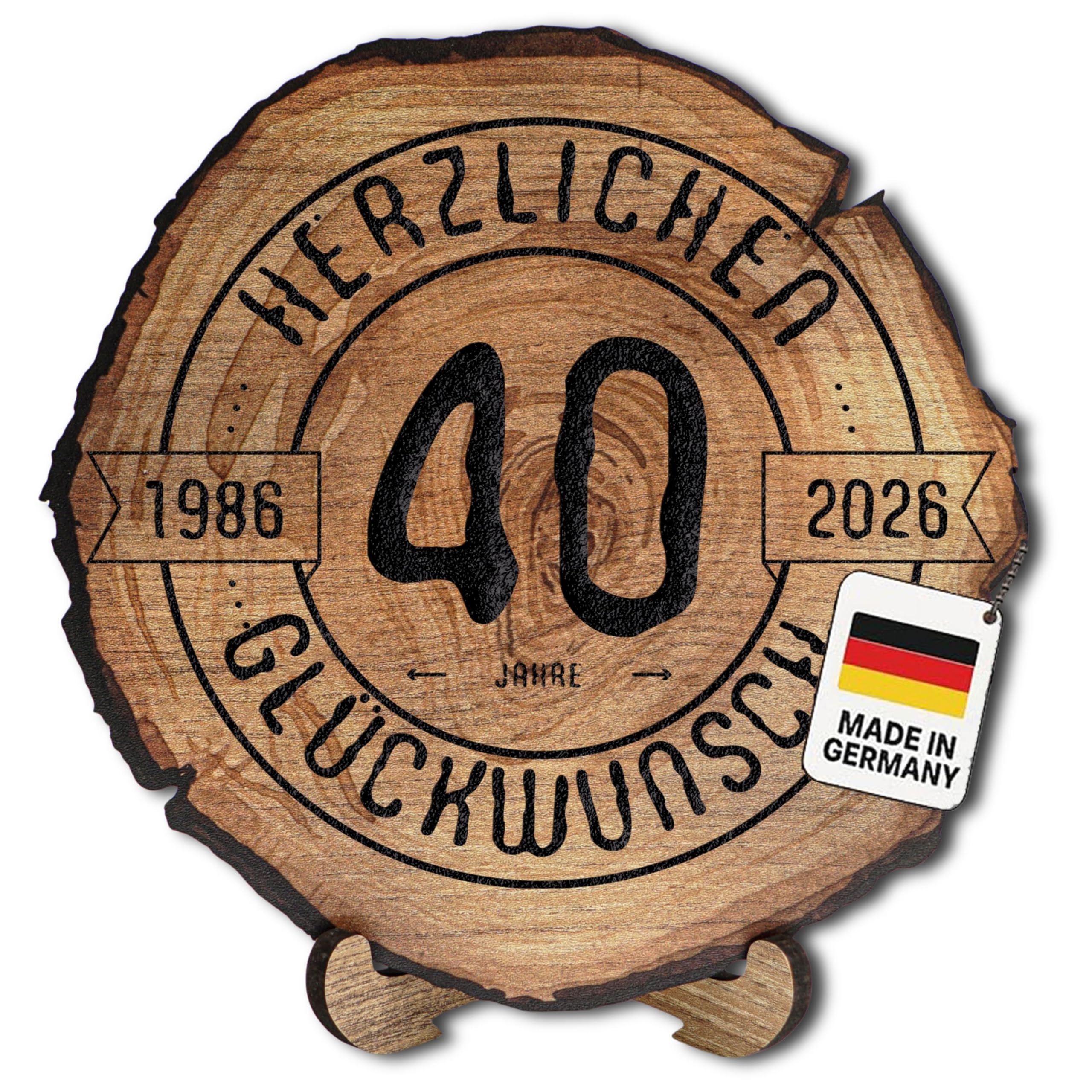 DARO Design - Wooden disc engraved - 40 years - size 30 cm - gift for anniversary, 40th birthday, anniversary - "Herzlichen Glückwunsch" 1981-2021