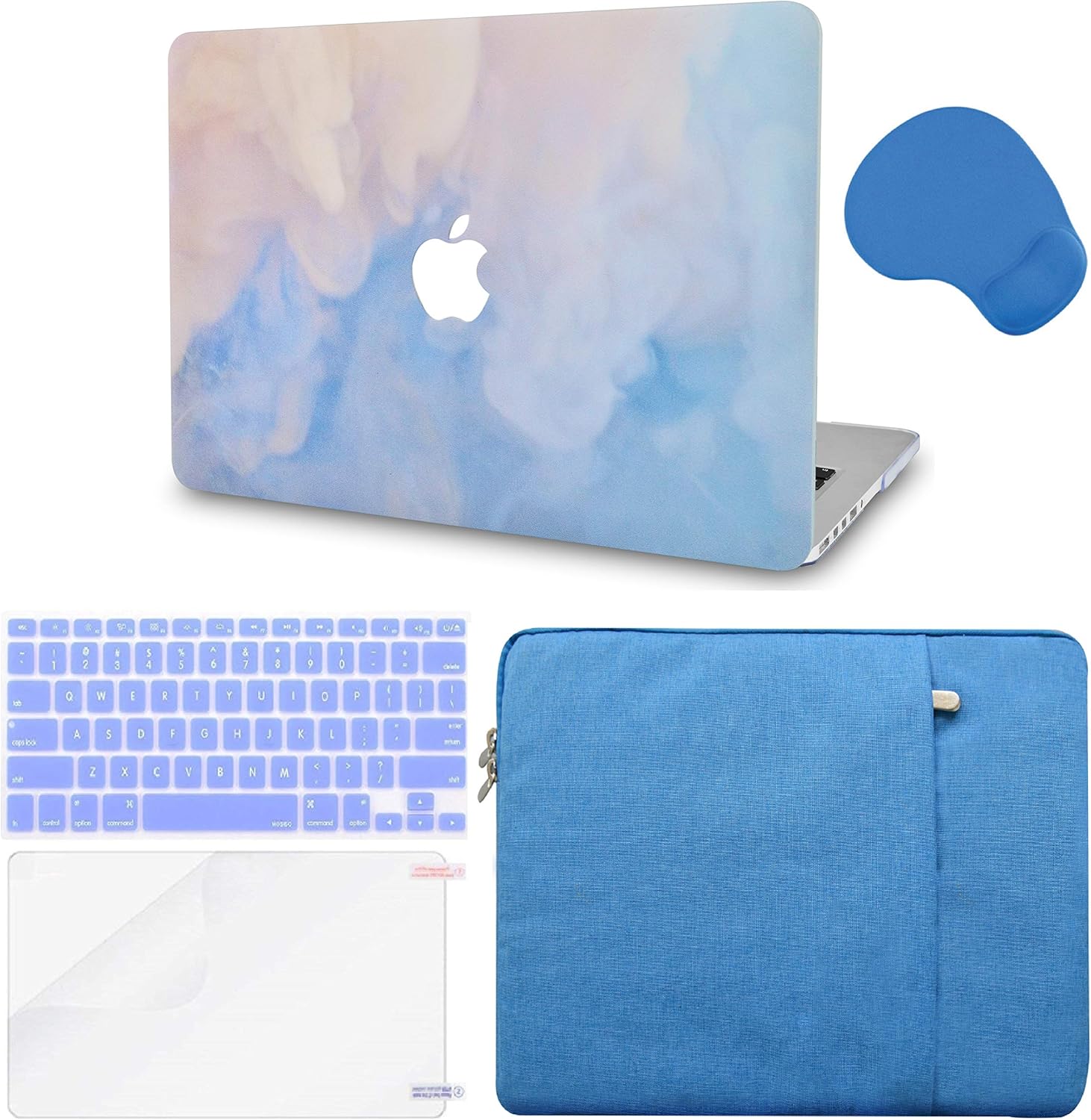 LuvCase 5in1 Laptop Case for MacBook Pro 13"(2020) with Touch Bar A2251/A2289 Hard Shell Cover, Sleeve, Mouse Pad, Keyboard Cover and Screen Protector (Blue Mist)