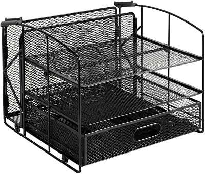 Rectangulaire Module de rangement, trieur de bureau avec 3 plateaux, tiroir coulissant et espace à dossiers suspendus, Noir