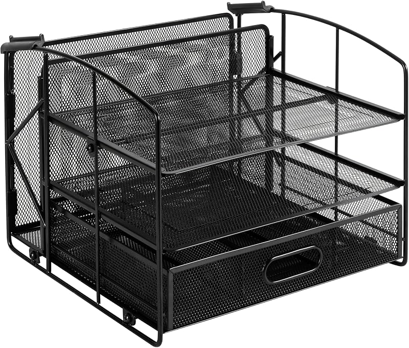 Rectangulaire Module de rangement, trieur de bureau avec 3 plateaux, tiroir coulissant et espace à dossiers suspendus, Noir
