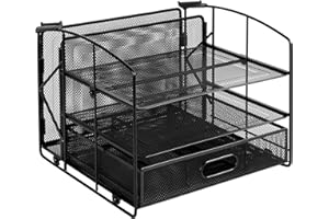 �鶹�� Basics Desk Organizer 3 Tray w/Sliding Drawer and Hanging File Holder, Black