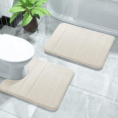 Yimobra Memory Foam Bath Mat Set 2 Piece Cream White Non Slip 43x61 cm