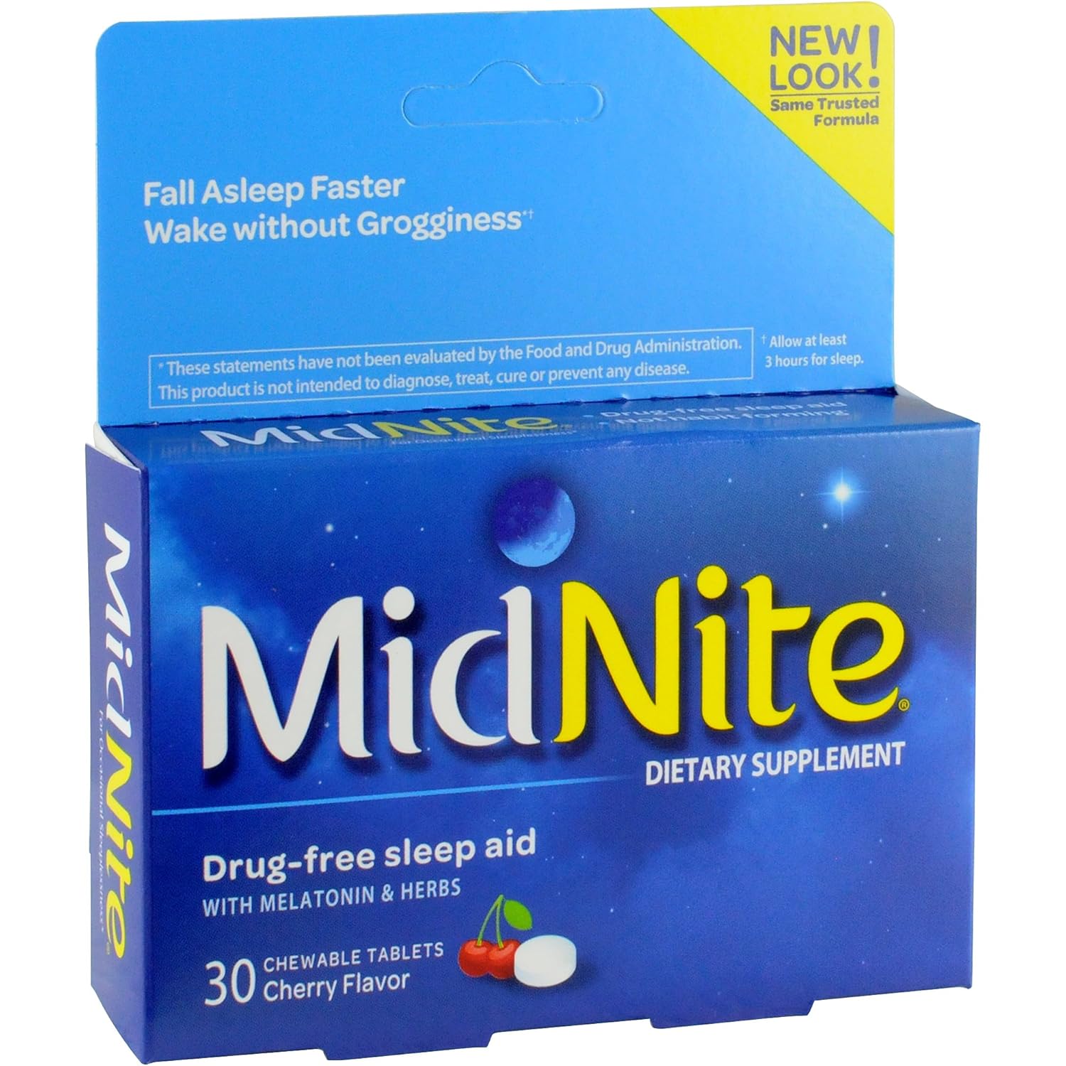 Amazon.com: Midnite Drug-Free Sleep Aid 30ct Chewable Cherry Flavored Tablets, Dietary Supplement with Melatonin & Herbs: Prime Pantry