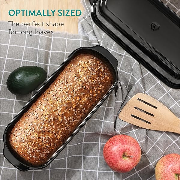 NAVARIS BREAD PAN WITH LID – CERAMIC BAKEWARE TIN FOR BAKING HOMEMADE SOURDOUGH LOAVES – STONEWARE LOAF PANS OR CAKE DISHES FOR OVEN – DISHWASHER SAFE TINS – 13.3 X 5.5(34 X 14CM)