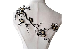 GELVS Iron on Blossom Plum Applique Patch Embroidery Flower Vines Appliques DIY Trim for Jeans Garment Costumes Black Color