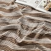 EMME Cotton Muslin Large Throw Blanket Couch Breathable Gauze Soft Lightweight Bed Blankets Adults (Striped Brown, 50"x70")