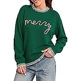 Simplee Womens Christmas Sweaters Long Sleeve Crewneck Oversized Sweater Fashion Winter Knitted Pullover Tops