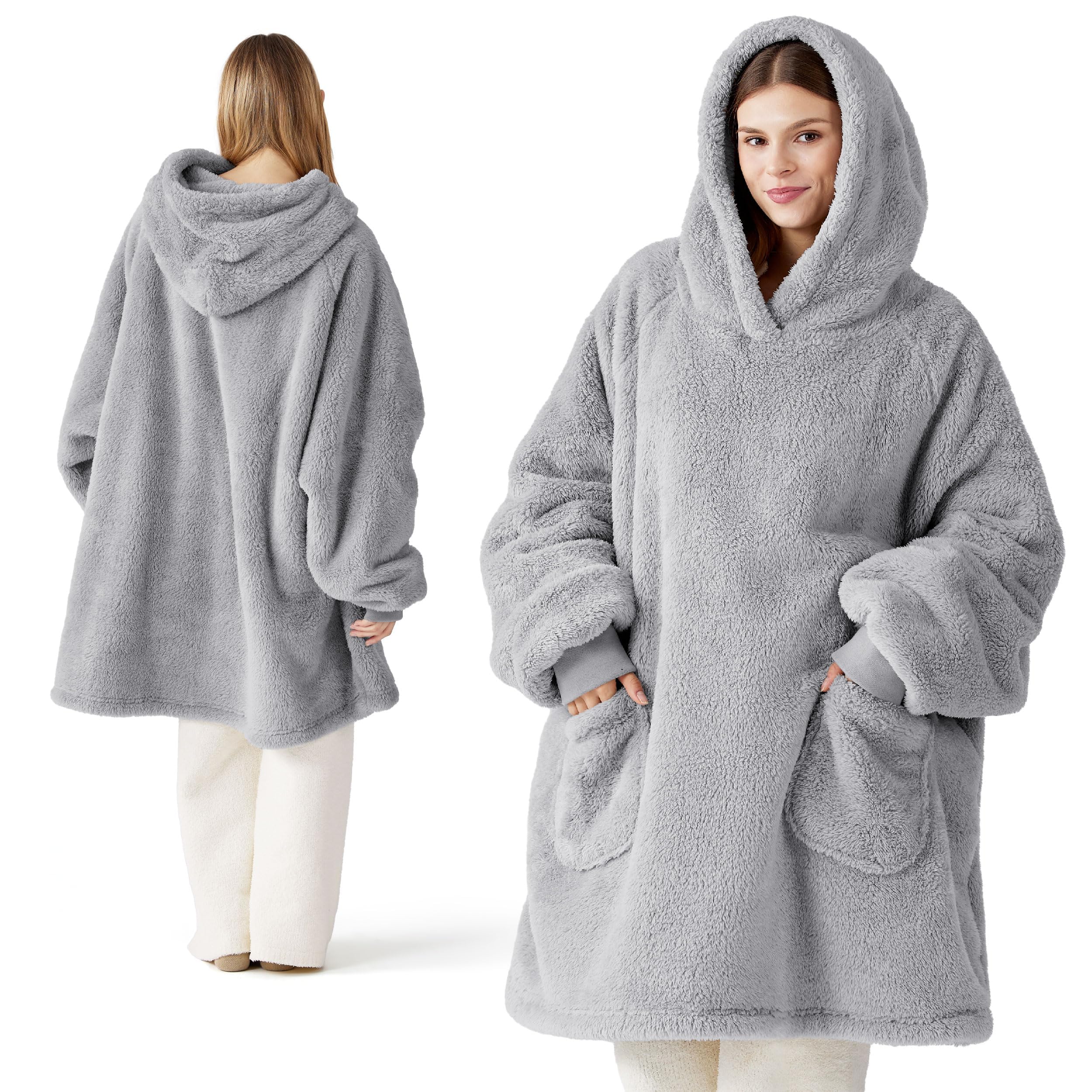 Photo 1 of Bedsure Wearable Blanket Hoodies, Christmas Gifts for Women, Wife, Girlfriend, Warm Cozy Birthday Gifts for Her, Wife, Soft Fluffy Sweatshirt, Oversized Hooded Blankets With Sleeves, Grey