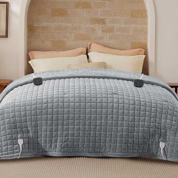 BEDSURE ELECTRIC BLANKET KING SIZE – DUAL CONTROL HEATED WEIGHTED BLANKET KING WITH 10 HEAT SETTINGS, FAST HEATING WITH 10 TIME SETTINGS (100X90 INCHES, FORMAL GRAY)