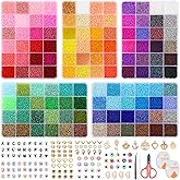 QUEFE 62000pcs 120 Colors Glass Seed Beads for Jewelry Making, 2mm Mini Beads with Accessories Friendship Bracelet Kit Charms and Pendants Kit for Bracelets Rings Necklaces Making, DIY, Gift, Craft