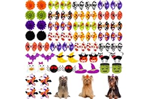 Piklodo 60Pcs/30Pairs Halloween Dog Hair Bows with Rubber Bands Small Dog Bows Halloween Puppy Dog Grooming Bows for Dog Puppy Cat Bunny Yorkie Pet Hair Grooming Accessories