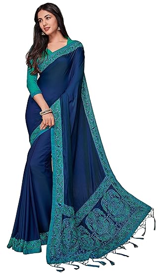 Womens Silk Saree With Blouse Piece (PARI-LI-1110_Blue)