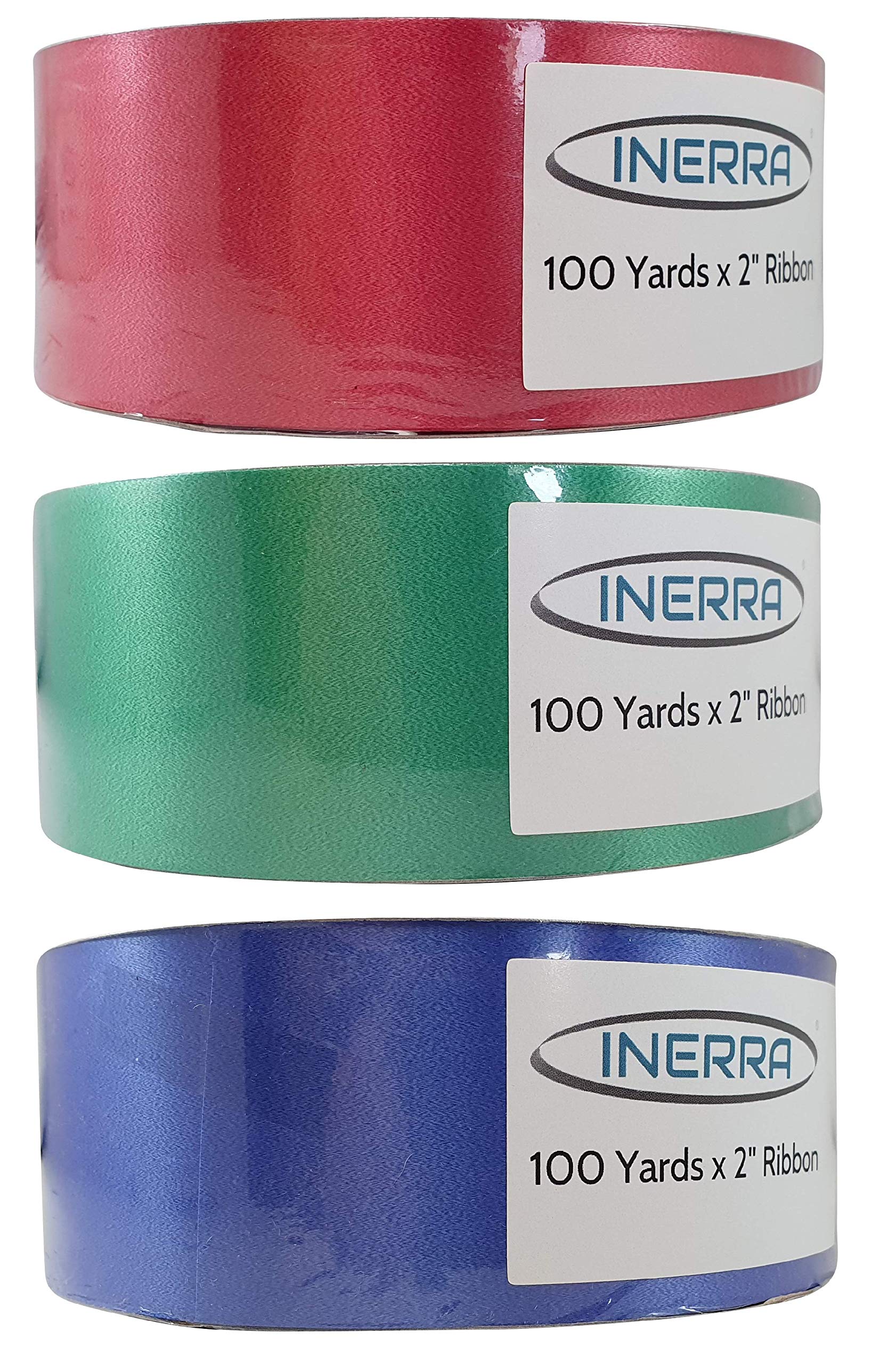INERRA Ribbon Multipack - 3 x 100 Yard Rolls (Red, Emerald Green and Royal Blue)