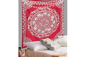ANJANIYA Floral Wall Hanging Boho Tapestry, Mandala Dorm Décor Tapestry for Room, Beach, Wall, Psychedelic Hippie Wall Hanging Décor and Beach Coverlet Curtain (Maroon, 54"X60")