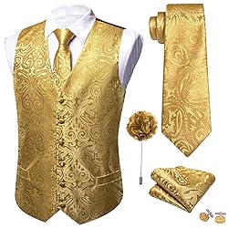 Barry.Wang Gold Paisley Waistcoat Vest Necktie Set
