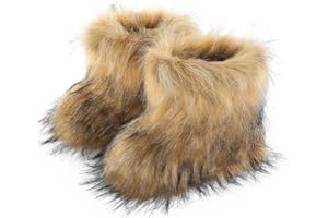 FUR STORY Kids Fuzzy Snow Boots Fluffy Outdoor Flat Boots Winter Warm Faux Fur Snow Shoes for Boys & Girls