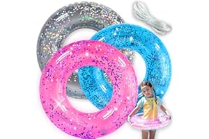 ANIMSCO Pool Floats Kids 3 Pack, Inflatable Swim Rings for Kids Pool Tubes Toys, Pool Floats Ring Toys, Summer Beach Swimming Pool Floats Party Supplies + Patch&Tow Rope