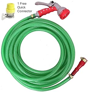 Dripit Braided Garden Hose Pipe (1/2 inch x 20 m) with 7-Pattern Rotating Nozzle Spray Gun - Red (20 Meters)