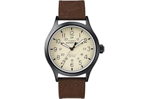 Timex Relógio masculino Expedition Scout de 40 mm – caixa preta e mostrador com pulseira deslizante de couro oliva