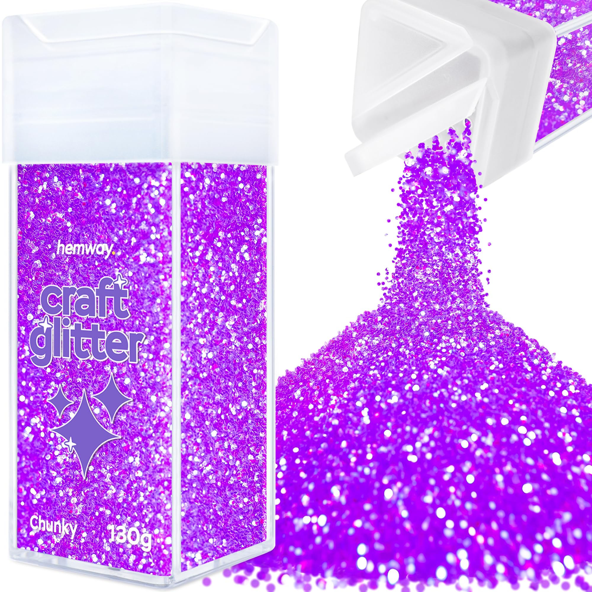 Hemway Glitter Shaker Fluorescent Purple 110g Chunky, Craft Glitter Shaker for Resin & Epoxy Crafts, Christmas Art Supplies, Nail, Body, Face, Eye, Festival, Crafting, Slime, Sparkle โ image 1