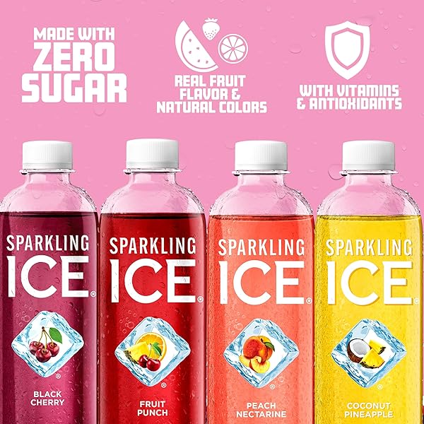 SPARKLING ICE PINK VARIETY PACK, FLAVORED SPARKLING WATER, ZERO SUGAR, AND VITAMINS AND ANTIOXIDANTS, 17 FL OZ, 12 COUNT (BLACK CHERRY, PEACH NECTARINE, COCONUT PINEAPPLE, FRUIT PUNCH)