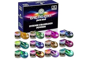 BALTIC DAY Intense Chameleon Mica Powder, 12 Hypershift Pigment Set - Ultra Fine Color Shift Mica Powder for Epoxy Resin Crafts & Tumblers, Paint - Chrome Powder for Chameleon Nail, Soap Making (12 Colors - Nr2)