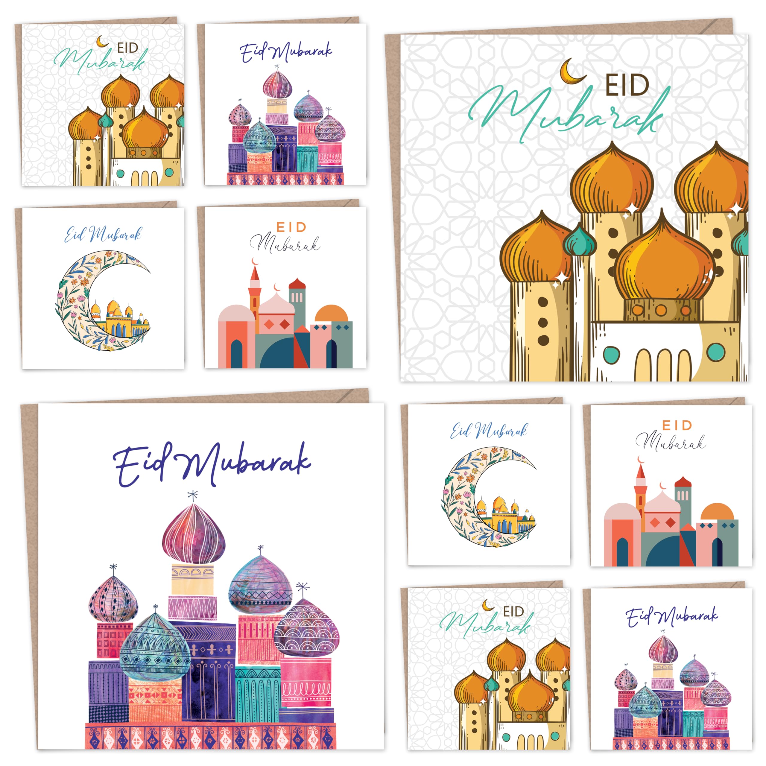 Giftinghouse Eid Cards Pack of 4/12 with envelopes - Eid Mubarak Cards multipack greetings cards - Eco Friendly card for kids and Family - Made in the UK (12)