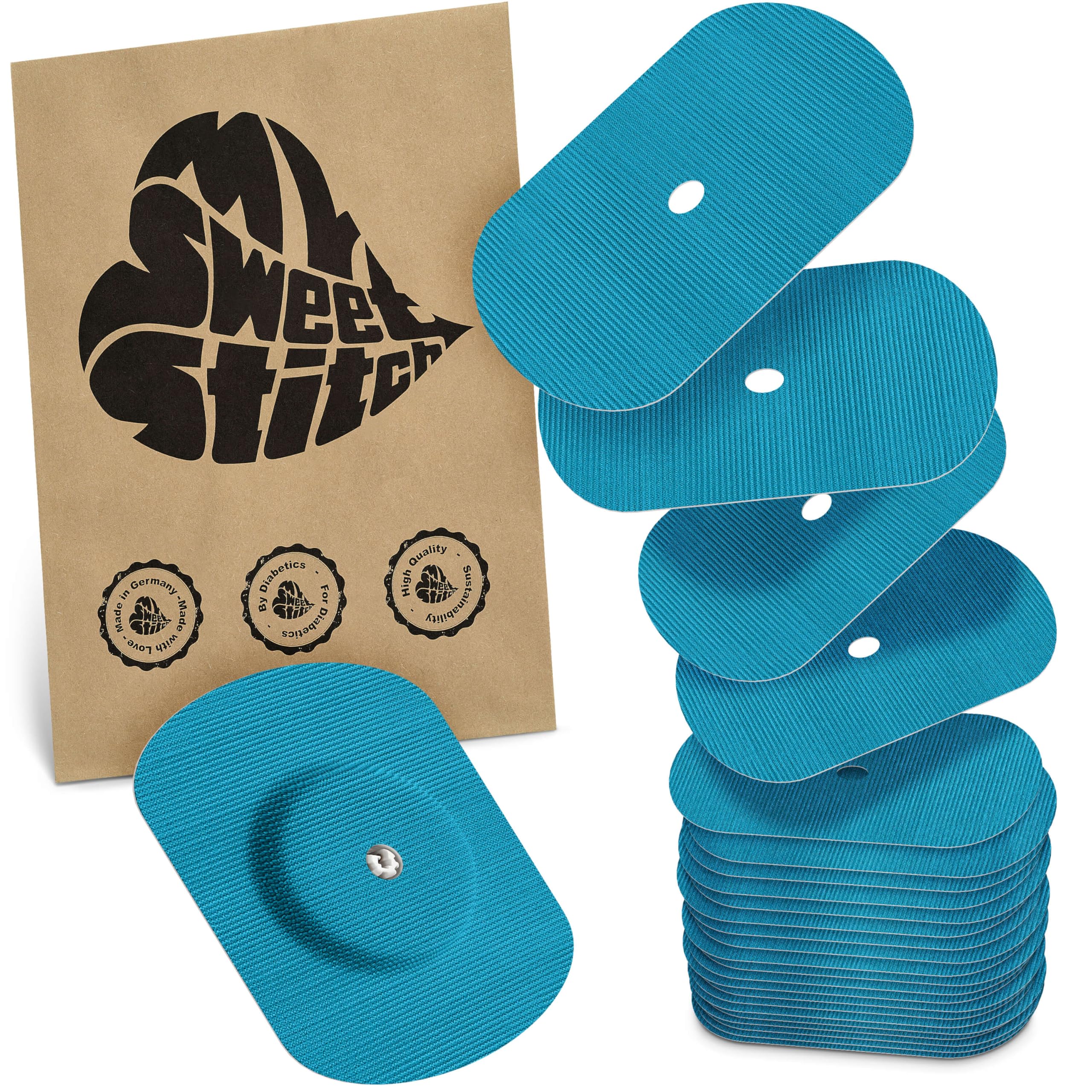 MySweetStitch - 25 x Freestyle Libre 1 & 2 Patches Oval with Ventilation Hole, Overpatch Ø 70 x 55mm, Waterproof, Breathable, Skin-Friendly, Made in Germany, Petrol