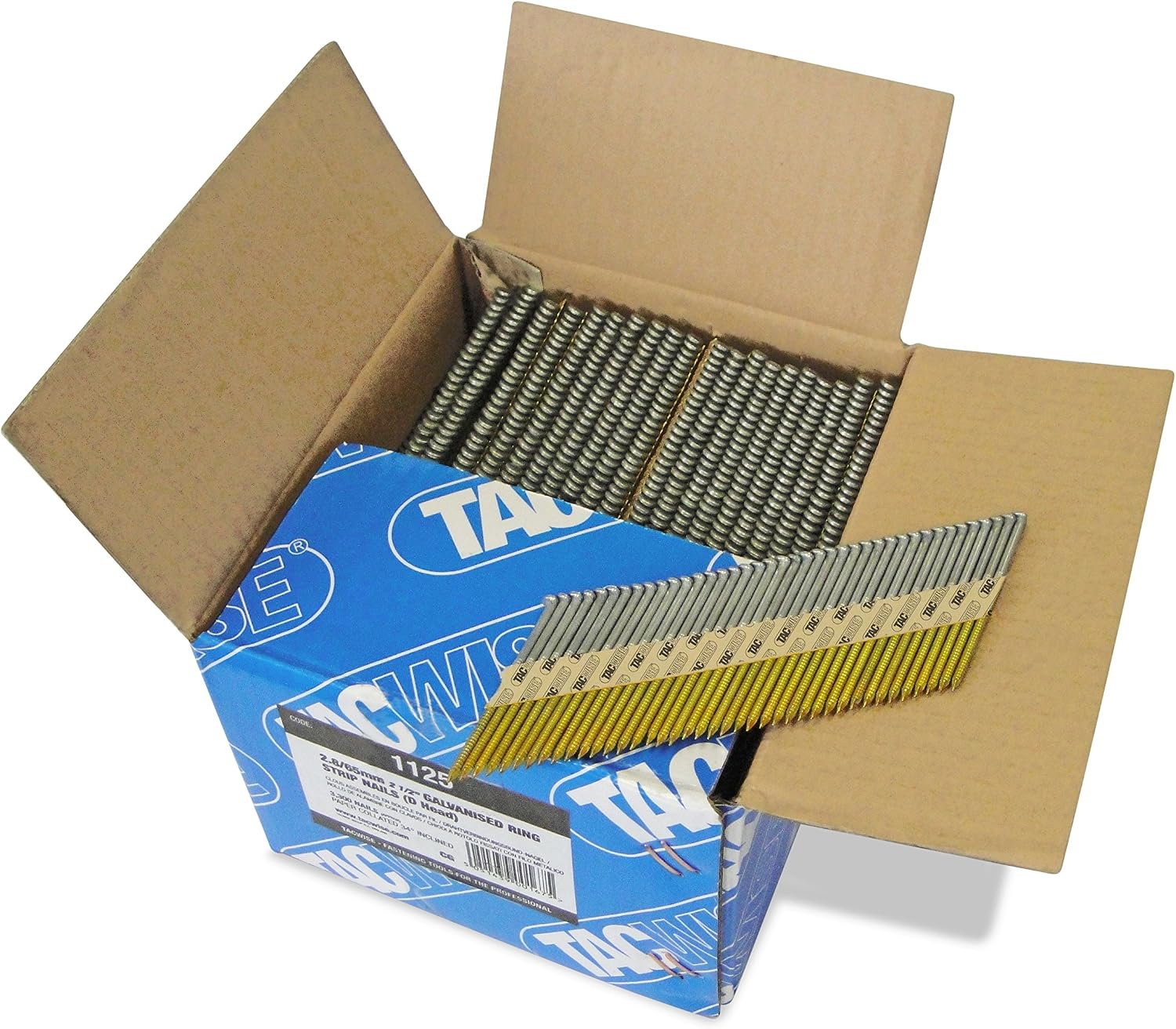 Tacwise 1125 Extra Galvanised Framing Nails 2.8 / 65 mm, D Head, Ring Shank, 34° Inclined, Paper Collated, Pack of 3300