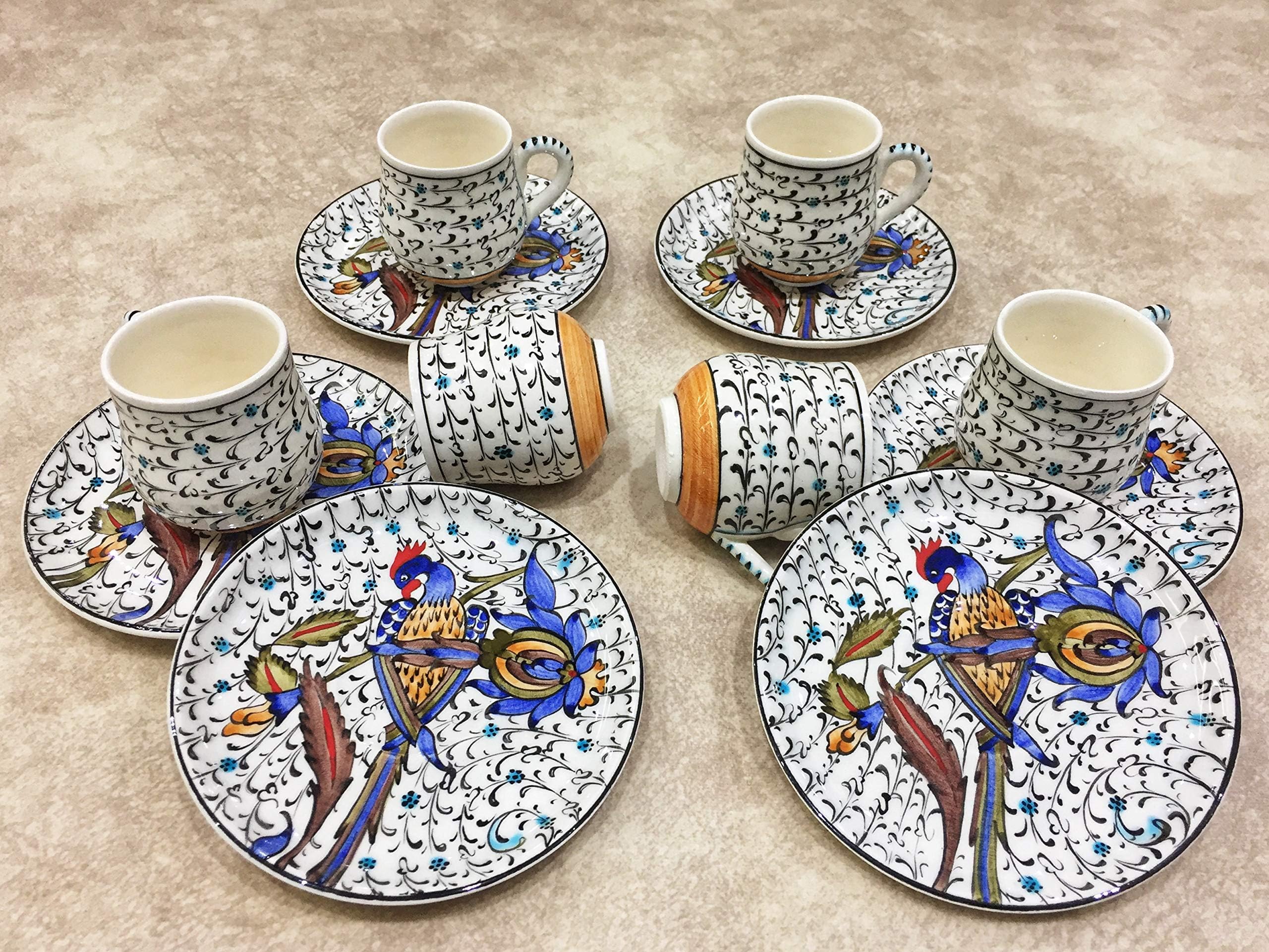 IstanbulArtWorkshop Handmade Turkish Coffee Cups Set,Small Ceramic Espresso Cups And Saucers,Set Of 6 Demitasse Cups (2.5 oz),Espresso Cup Set,Espresso Set