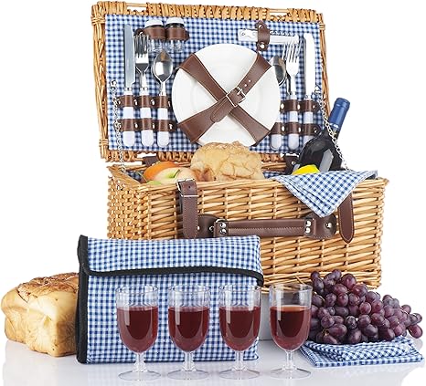 Amazon Co Jp California Picnic ピクニックバスケット 4人用 ピクニックセット 折りたたみ式ピクニックブランケット ピクニックテーブルセット ピクニックプレート ピクニック用品 サマーピクニックキット ピクニック用品 ピクニックハンパー カトラリー
