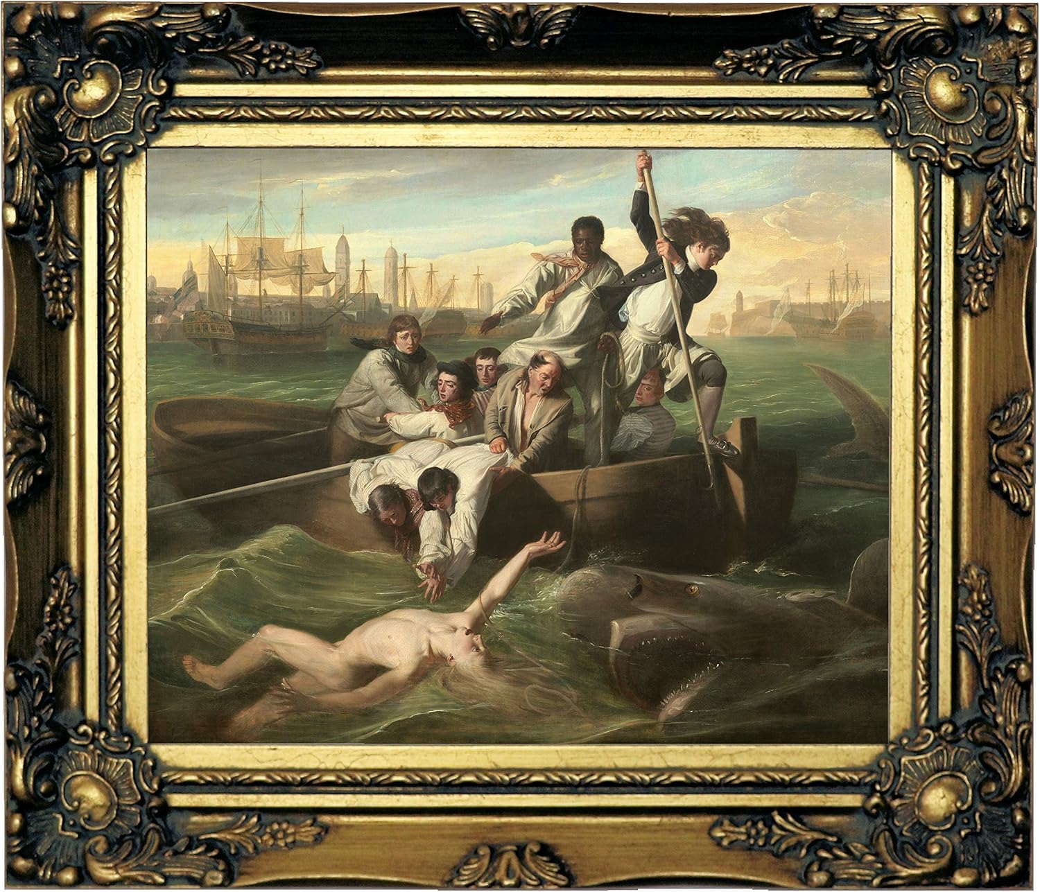 Historic Art Gallery Watson and The Shark 1778 by John Singleton Copley Framed Canvas Print, Size 8x10, Gold