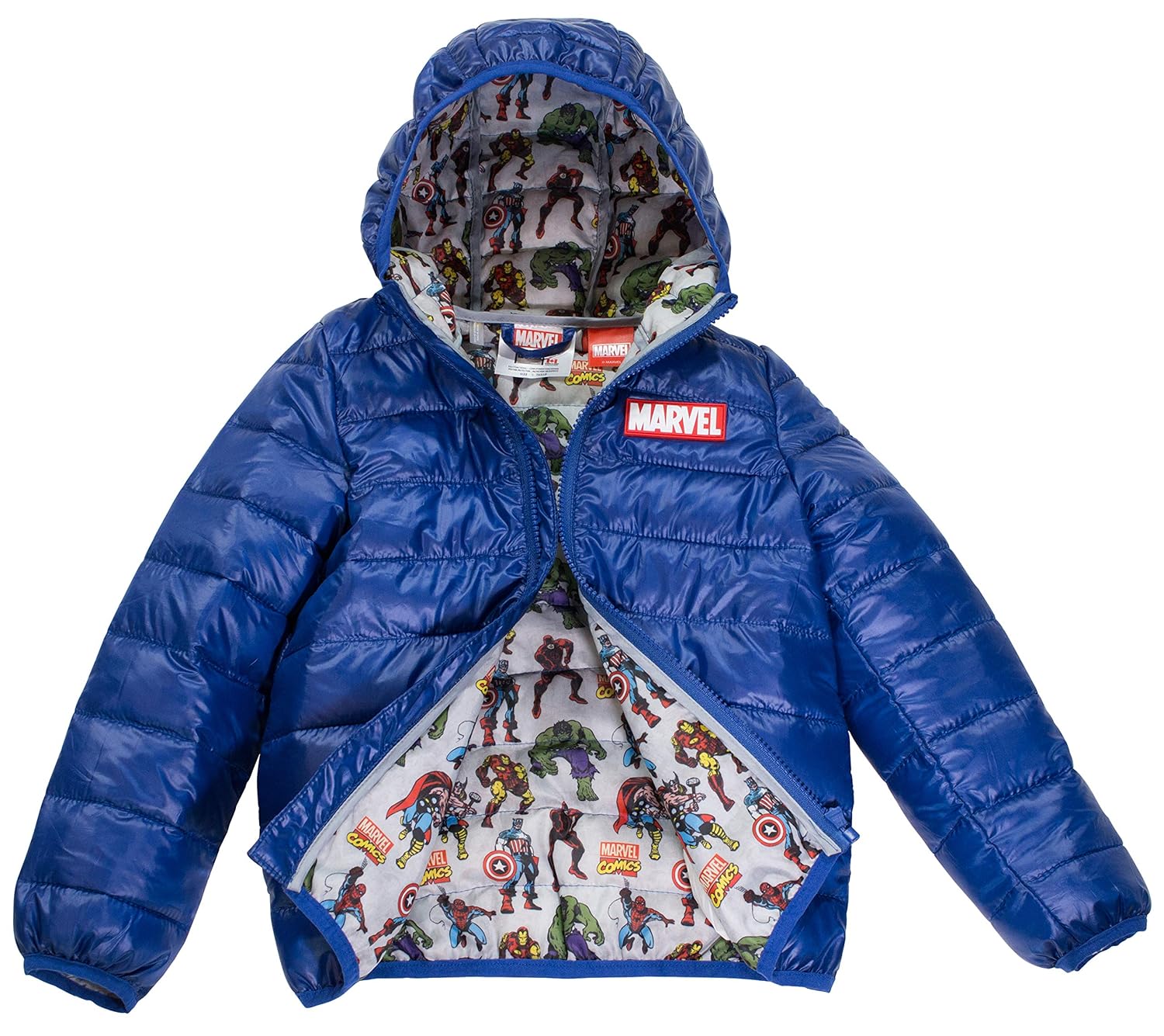 Marvel Avengers Boys Ultralight Hooded Puffer Jacket, Size