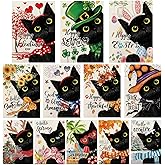 YOVOYOA Black Cat Garden Flags for Outside Set of 12, Kitten Welcome Seasonal Garden Flags 12x18 Double Sided for All Seasons and Holidays, Fall Halloween Winter Christmas Yard Flag for Outdoor Decor