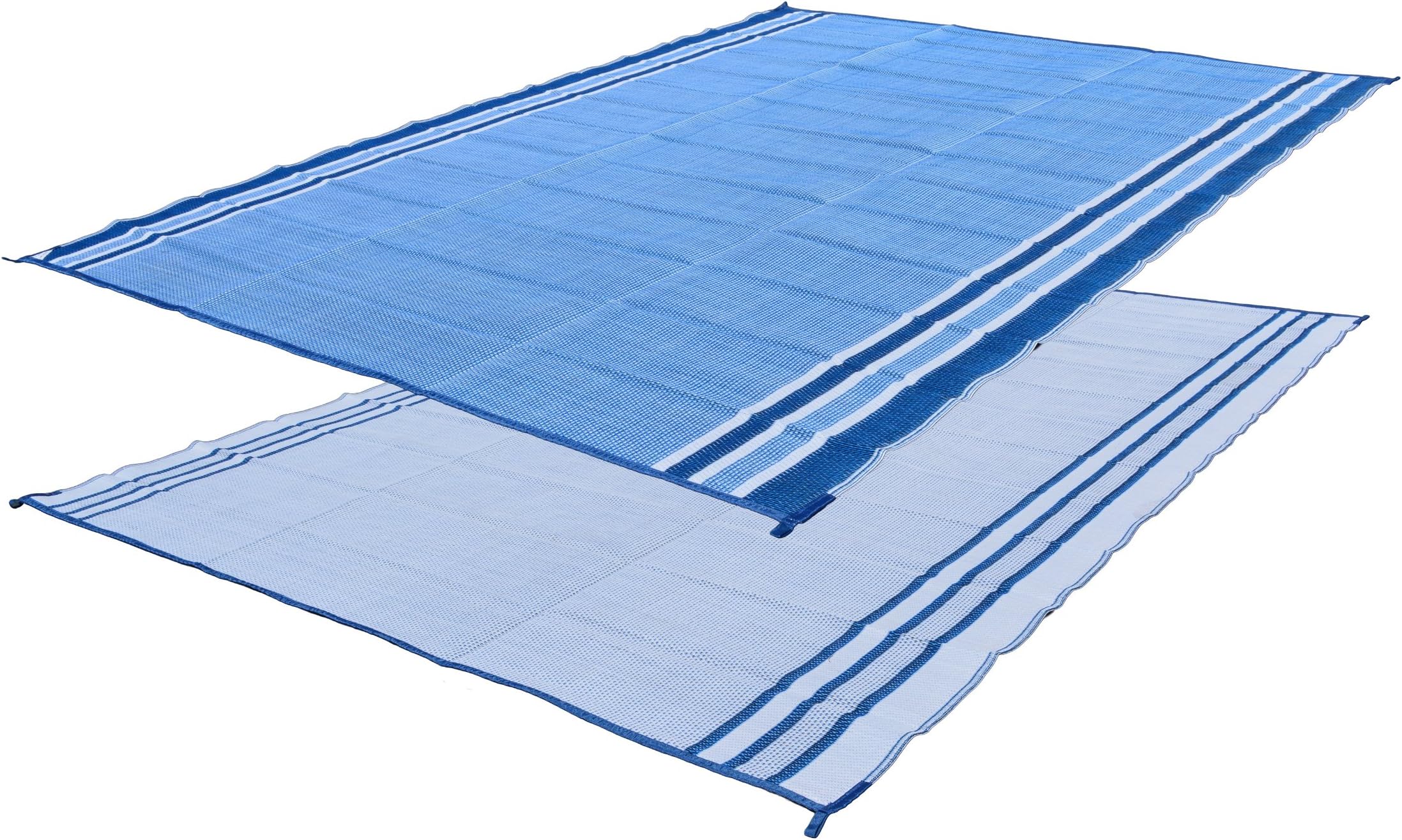 Professional EZ Travel CollectionReversible RV Outdoor Rug for Backyards, Beaches, Camping Grounds, Patios, and More, Storage Bag and Mat Stakes Included, Blue/Ocean (9x12)