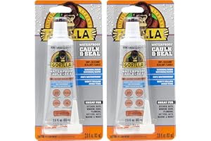 Gorilla 100% Silicone Caulk, Waterproof Sealant, 2.8oz Squeeze Tube (Pack of 2) – Clear -10 Year Mold Resistant Kitchen, Window, Bath, Marine, Door and More
