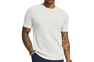 PJ PAUL JONES Men's T-Shirts Casual Knit Short Sleeve Crewneck Honeycomb Waffle Solid Knitted Pullover Tees