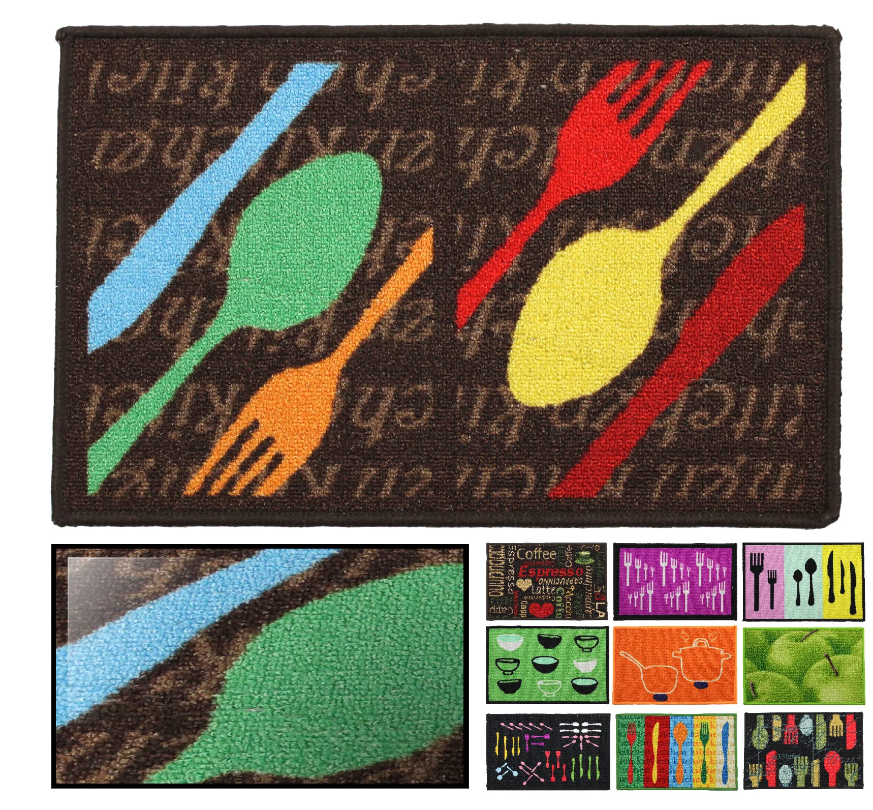 LucaHome – Kitchen Rug, Non-Slip Highly Absorbent, Doormat Spoon 40 x 60 cm, Indoor Doormat, Machine Washable