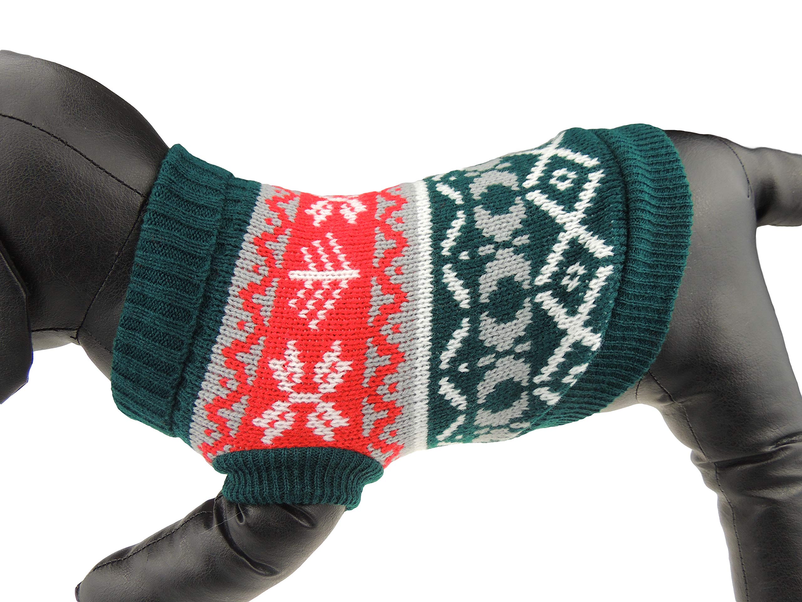 Knitted SMALL DOGS ONLY Puppy Cat Kitten Warm Winter Girl Boy Cold Weather Clothes Jacket Hoodies Sweatshirt Christmas Pullover Gift Jumper Sweater Nordic Fair Isle Snowflake Red (Green, X-Large)