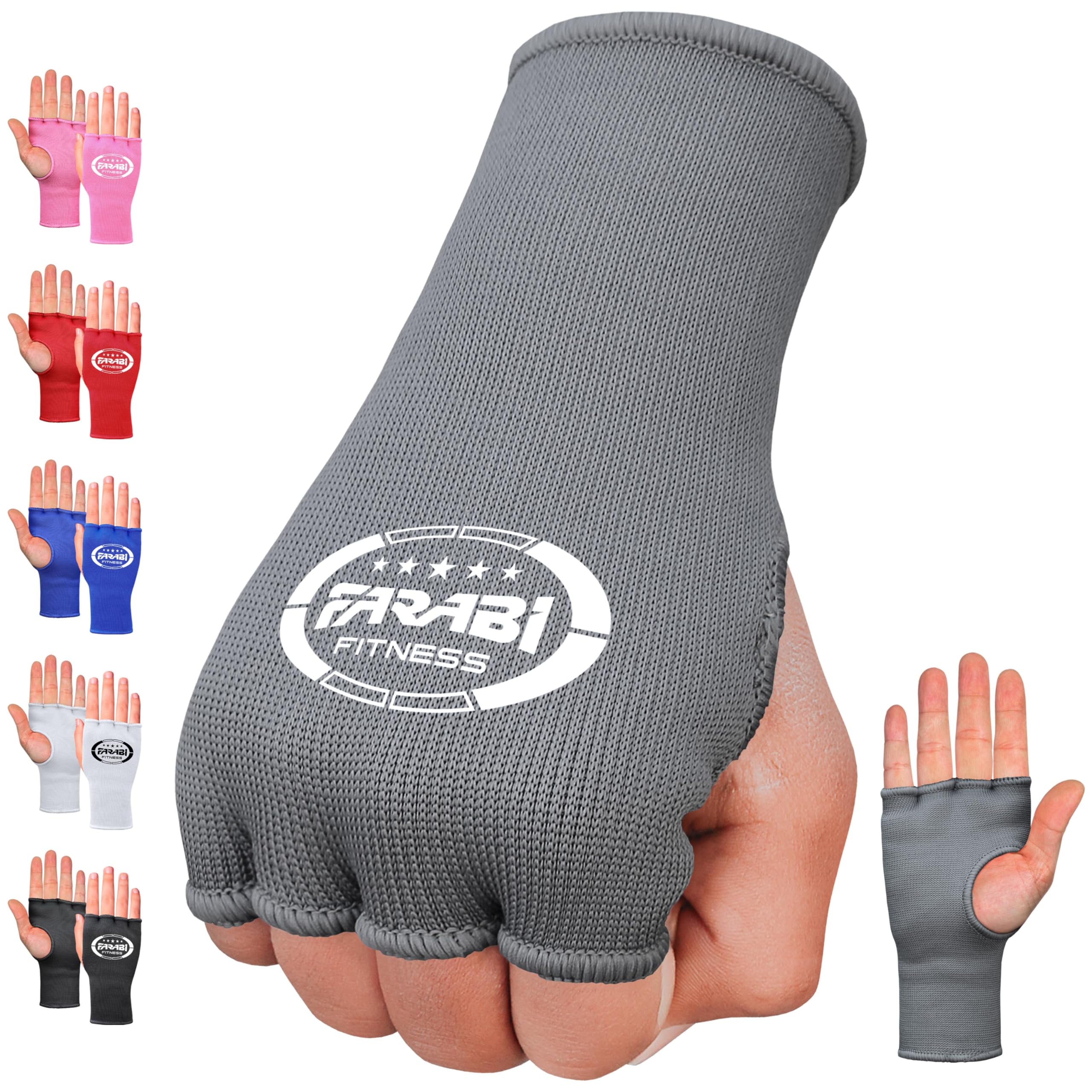 Farabi Sports Boxing Hand Wraps Half Finger Elasticated Inner Gloves for Punching Boxing Bandages Ideal for MMA, Muay Thai, Training, Combat Sports, Kickboxing and Martial Arts (Grey, L/XL)