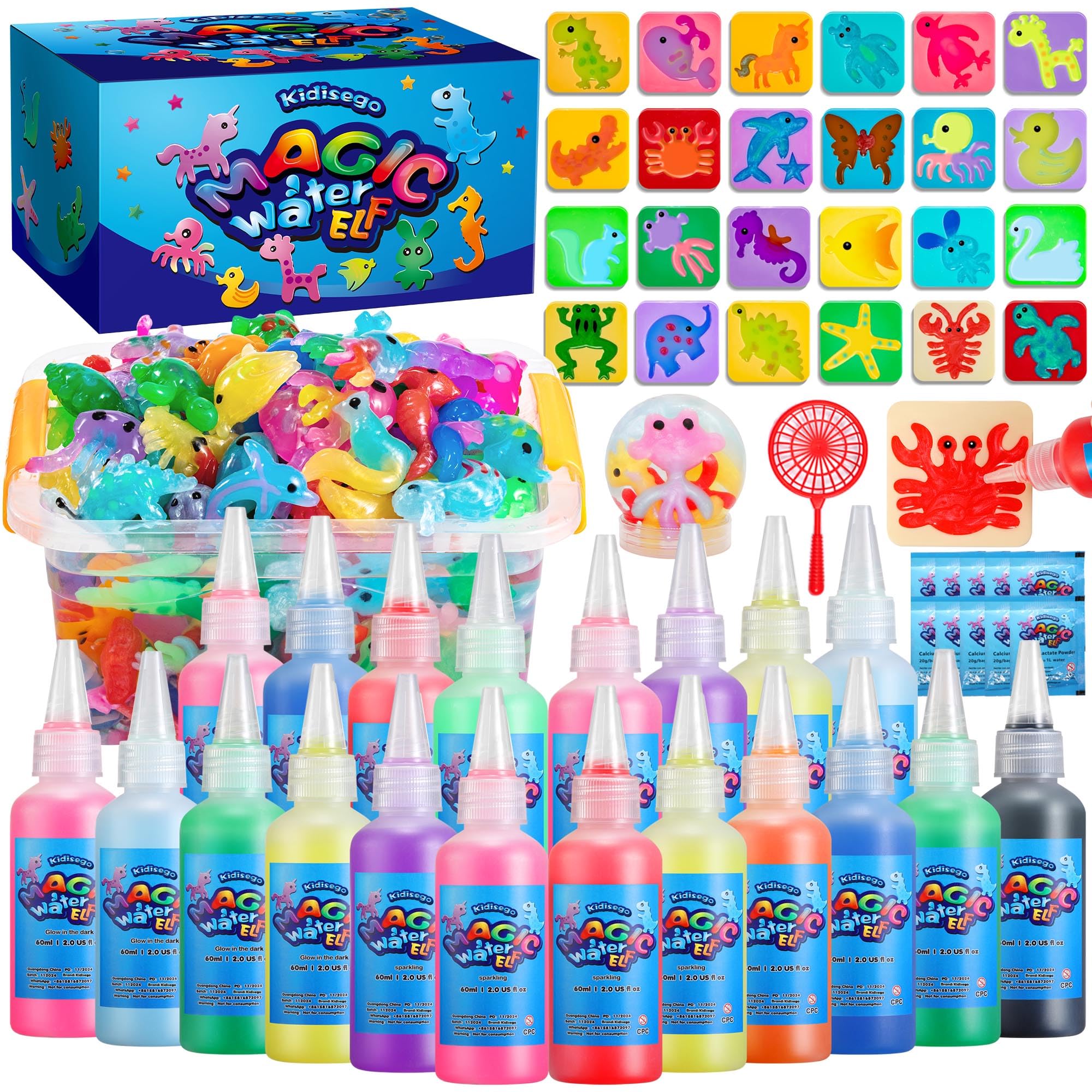 Kidisego Aqua Fairy Water Gel Kit for Kids, Magic Water Elf Toy Kit with 20 Colors Magic Gel, Aqua Fairy kit with 24 Shape Molds, Crate Your Own Magic Elf Kits Water Pets Craft Kits for Kids