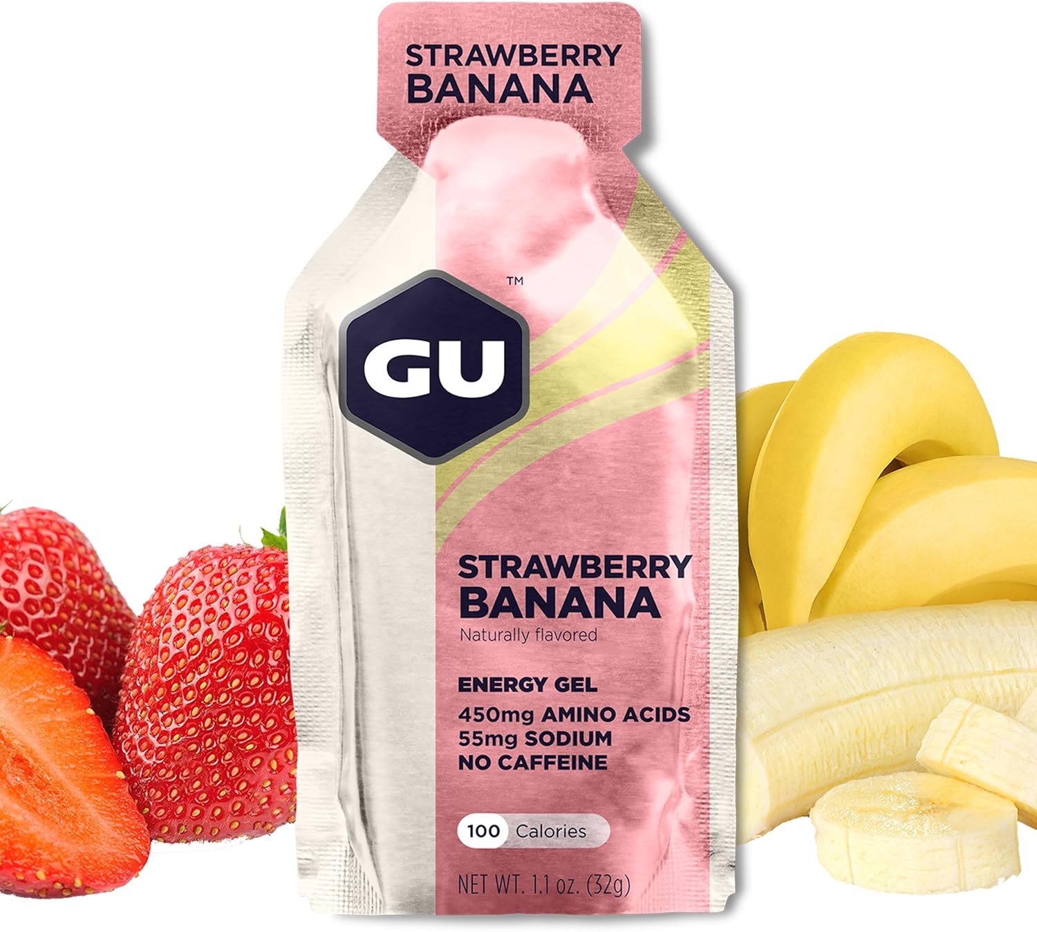 GU Energy Gel, Strawberry Banana (Erdbeer Banane), Box mit 24 x 32 g