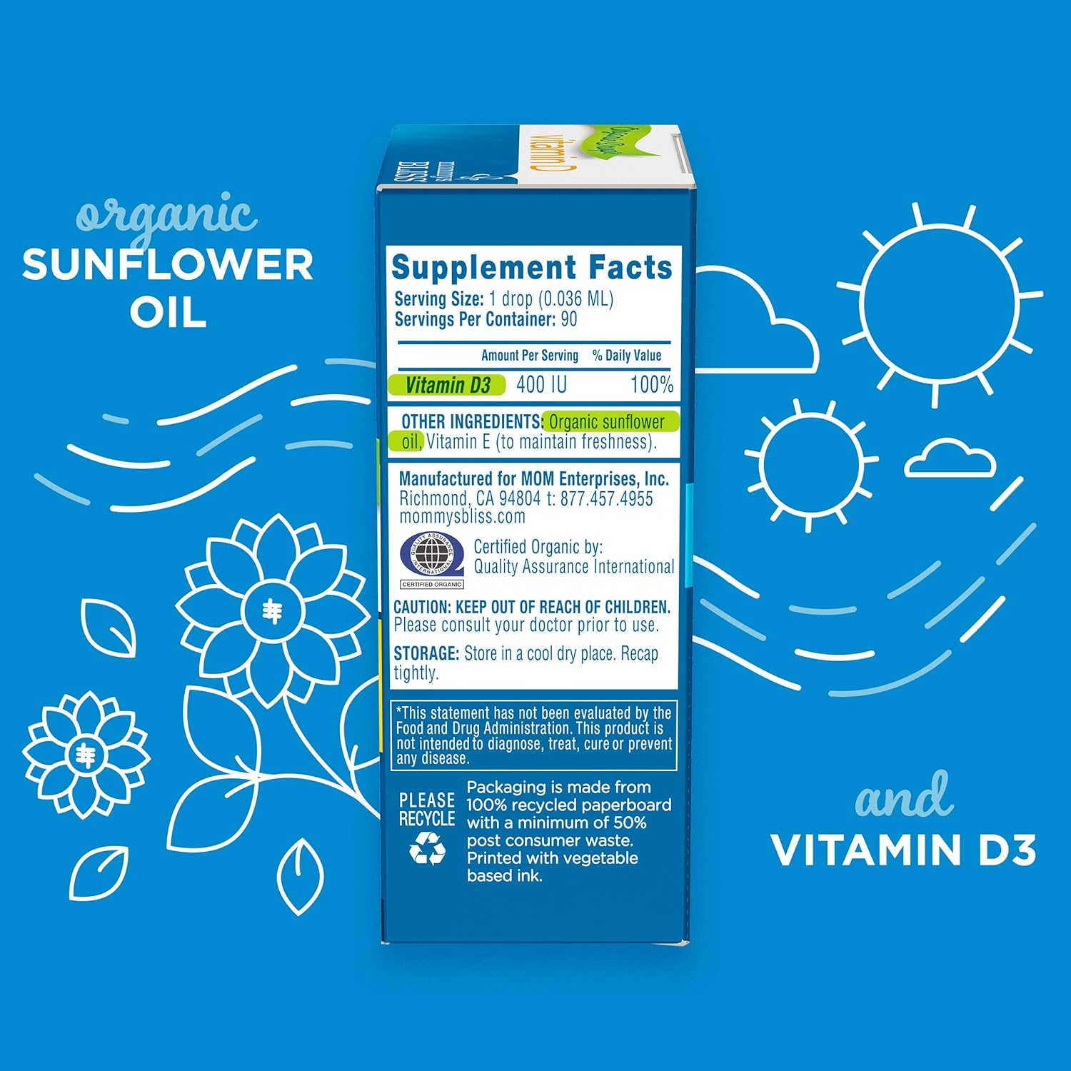 Mommy's Bliss - Vitamin D Organic Drops - 0.11 FL OZ Bottle (Bottle Color May Vary): Health & Personal Care
