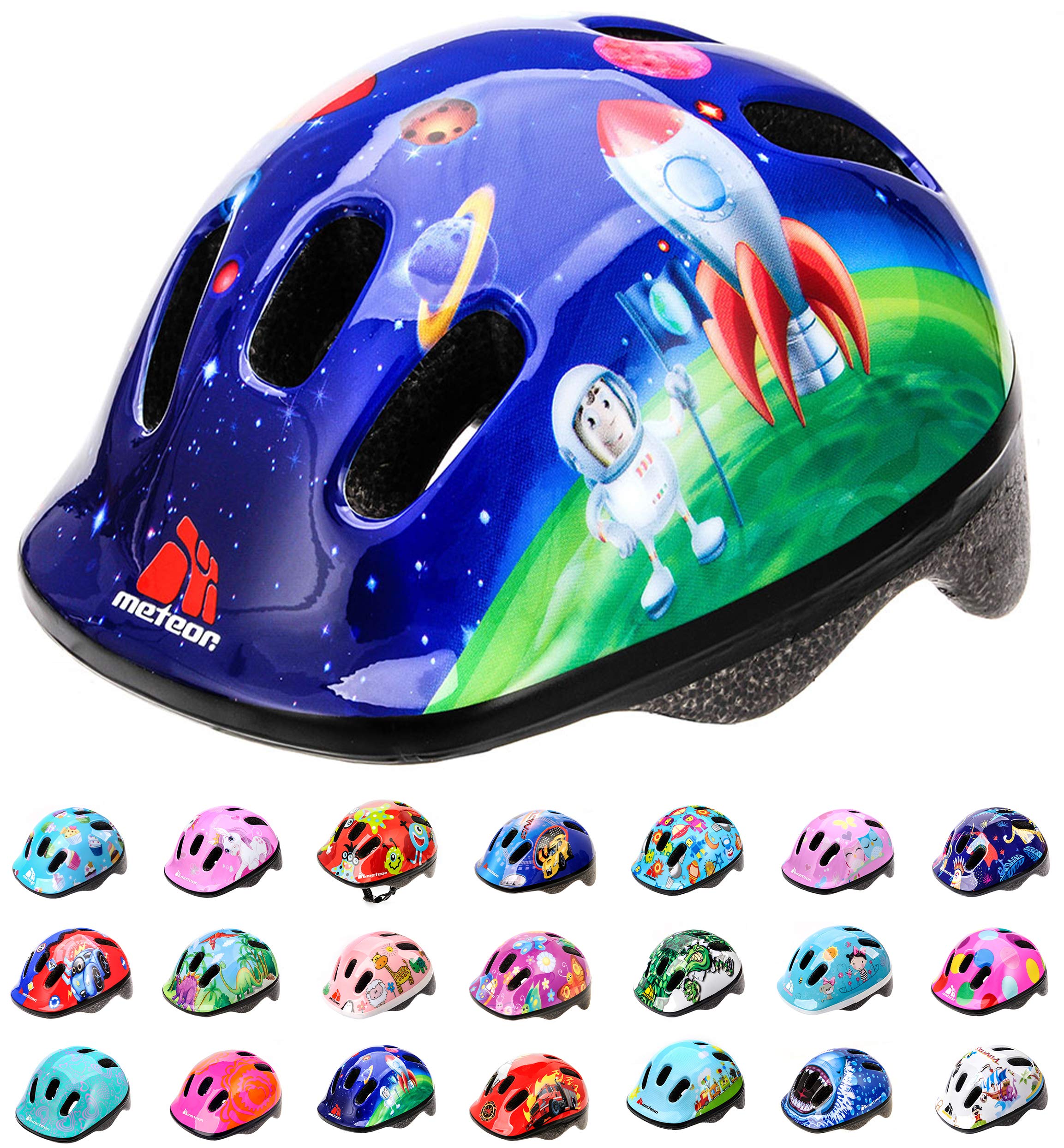 Meteor Kids Bike Helmet Cosmic Rocket XS 44-48 cm, Toddler & Child Cycling Helmet, Lightweight Adjustable Scooter & Skate Helmet with Airflow Vents, Washable Padding, Safety Head Protection