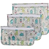 Bumkins TSA Approved Toiletry Bag, Travel Bag, Quart Zip Pouch, Clear Sided, PVC-Free, Vinyl-Free, Set of 3 – Cactus