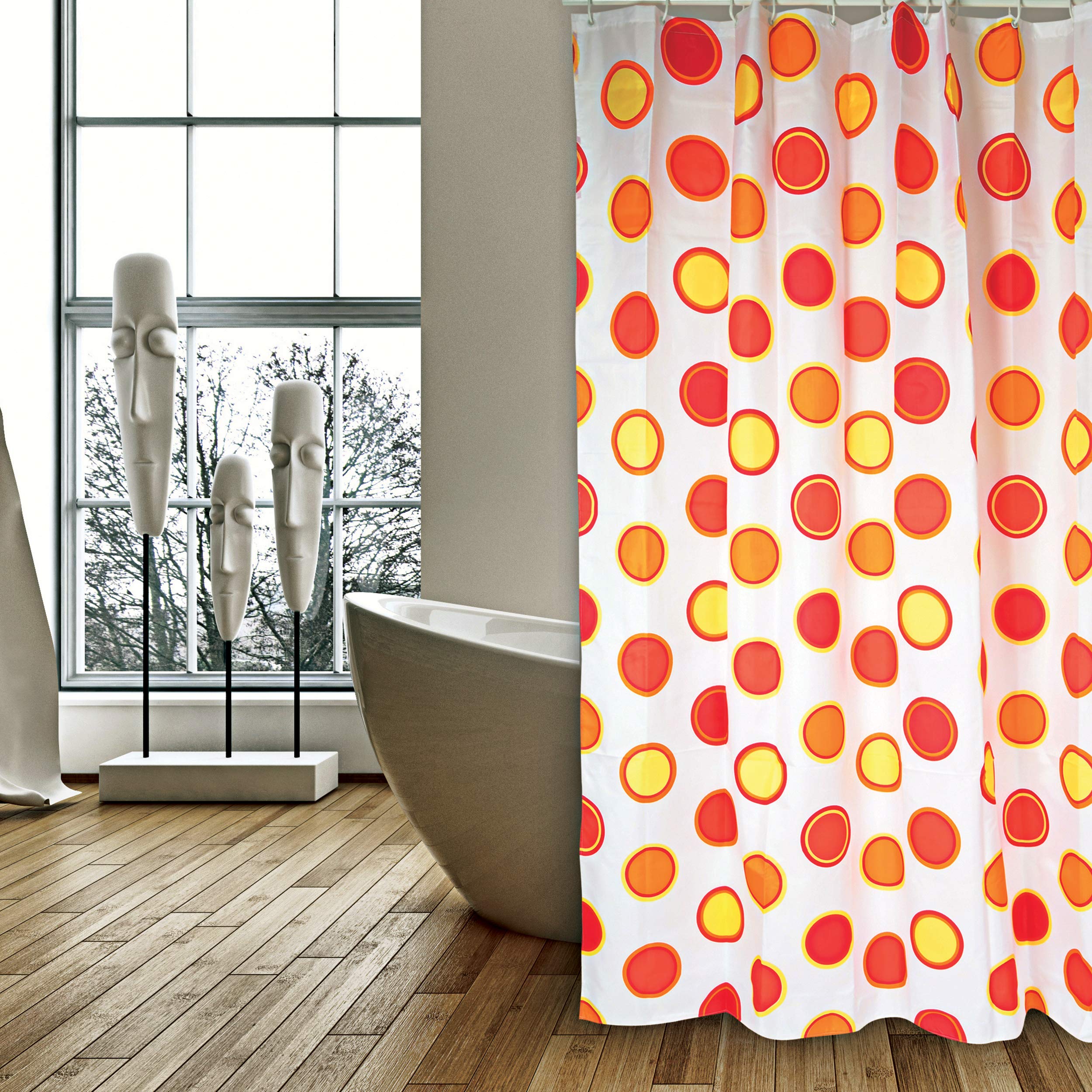 MSV "Circles Polyester Shower Curtain, White/Red, 200 x 180 cm