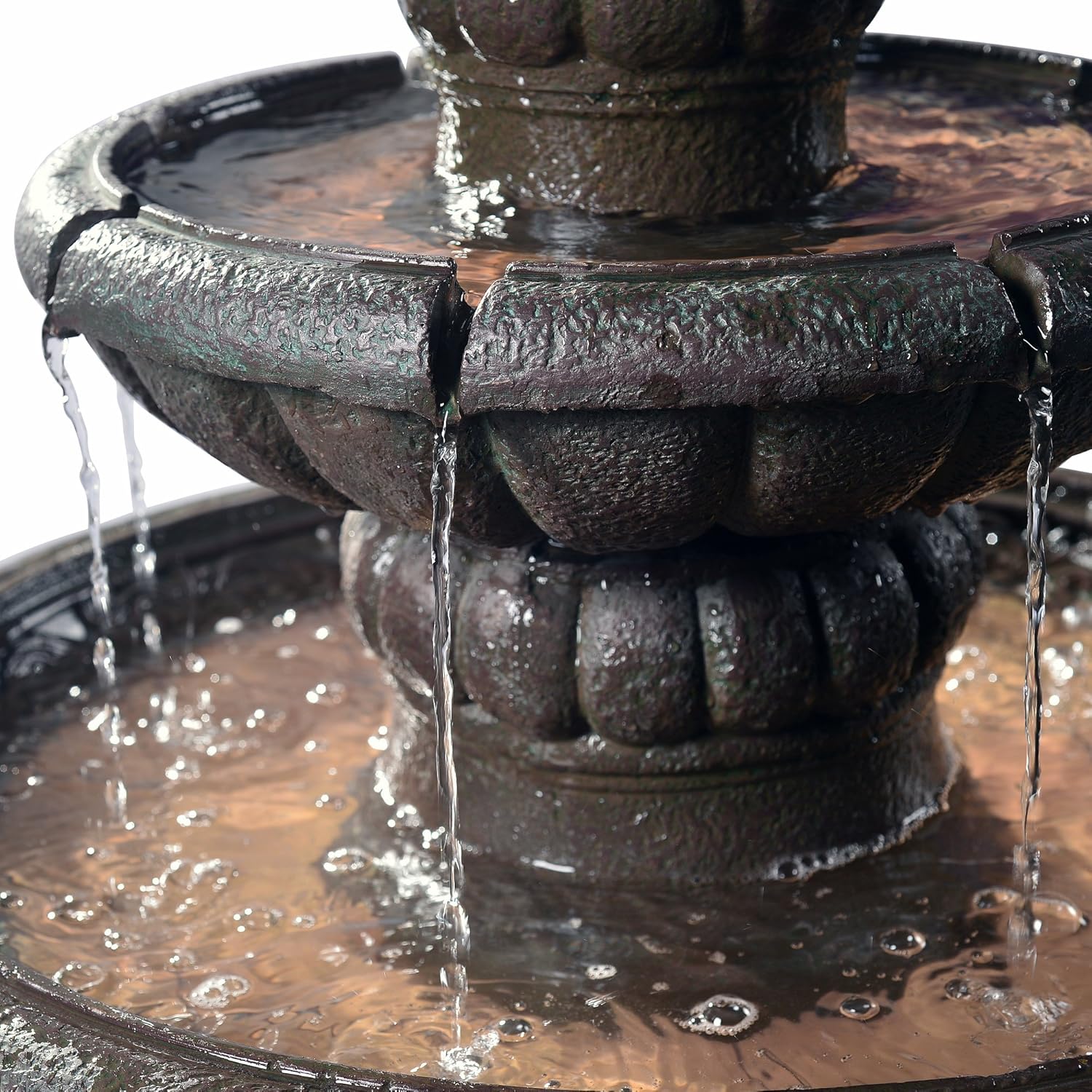 Peaktop Deluxe Pineapple Pedestal 2 Tiered Floor Waterfall Fountain with Pump for Outdoor Patio Garden Backyard Decking, 39 Inch Height, Iron Gray: Home & Kitchen