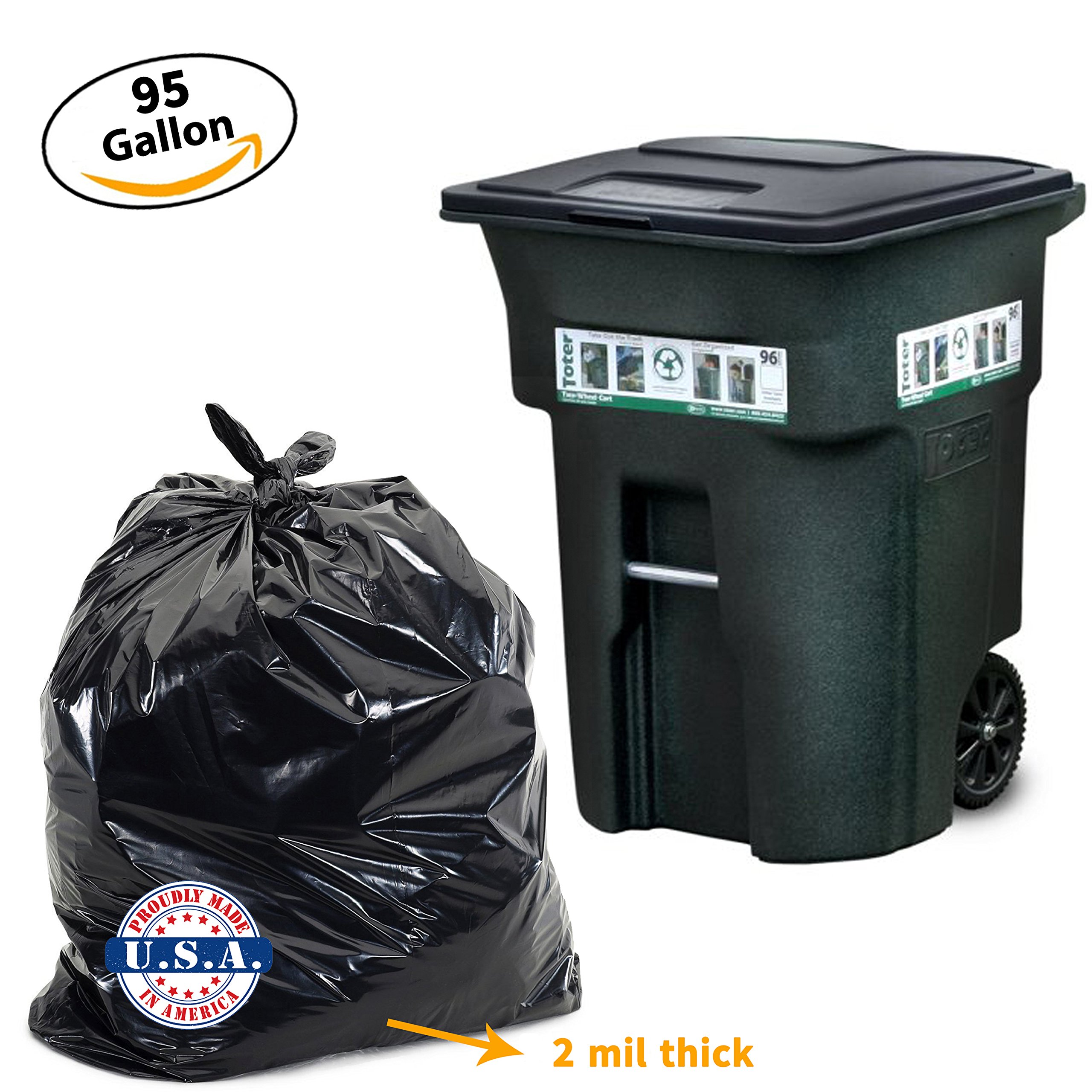 Dyno 95 Gallon Black, 2 Mil Thick Toter, Trash Bag. 25/case