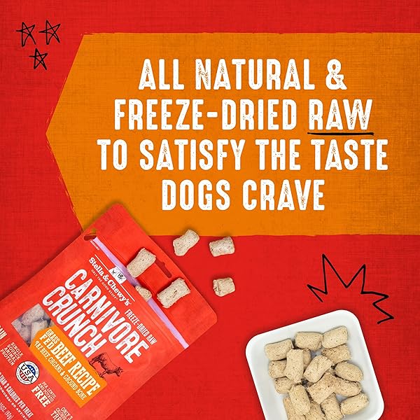 STELLA & CHEWY’S FREEZE-DRIED RAW DOG TREATS – CARNIVORE CRUNCH FOR TRAINING – NATURAL LIMITED INGREDIENT, GRAIN-FREE – PERFECT FOR PICKY EATERS – GRASS-FED BEEF RECIPE – 3.25 OZ BAG